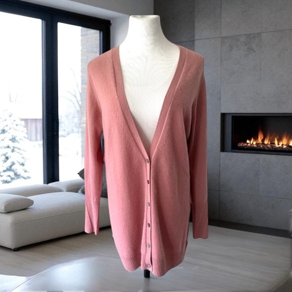 Pure Collection 100% Cashmere Boyfriend Cardigan Button Front Sweater Size 12 - Picture 1 of 13